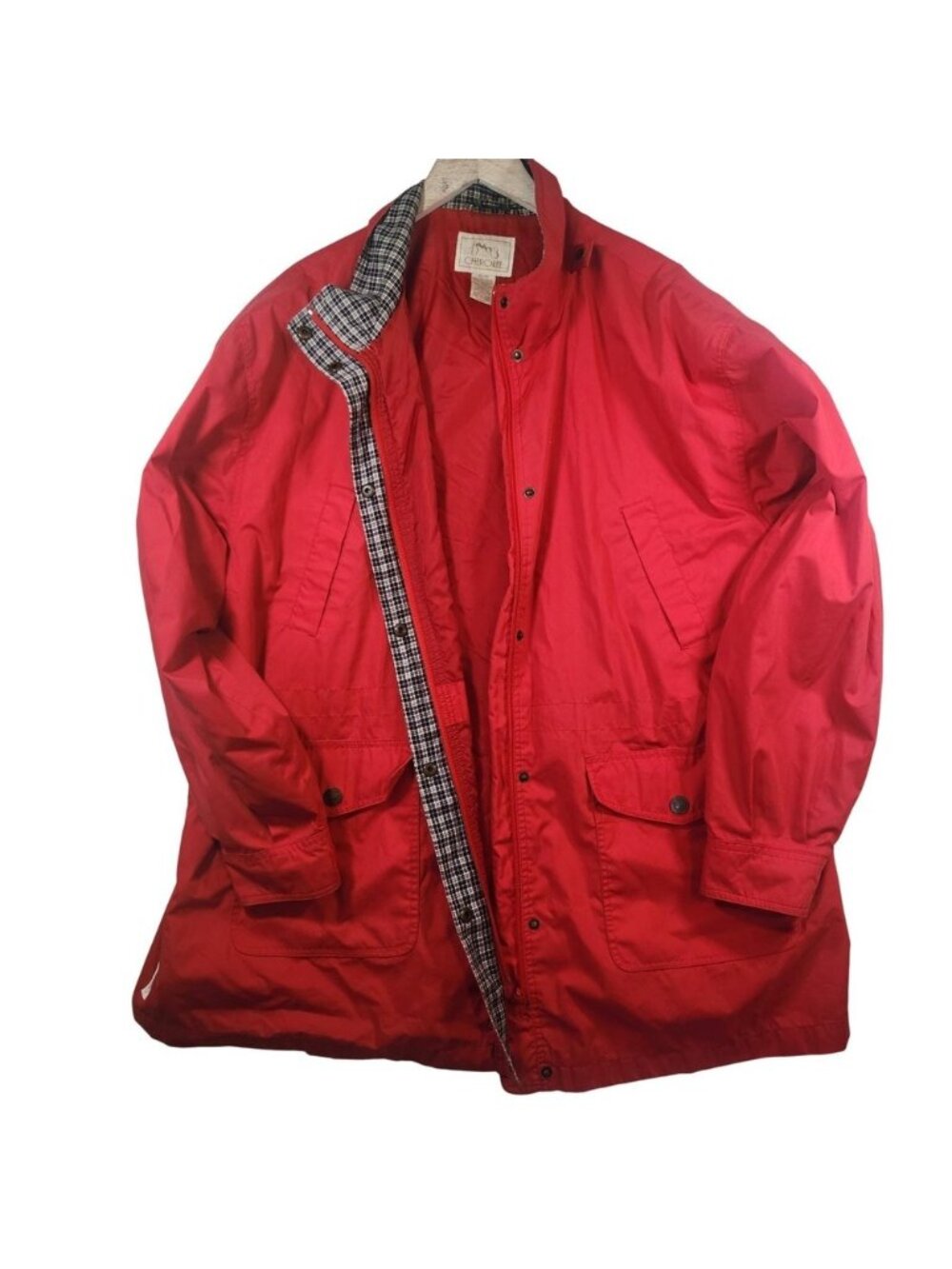 Vintage Cherokee Red Field Jacket Plaid Collar Utility Parka Coat Womens XL